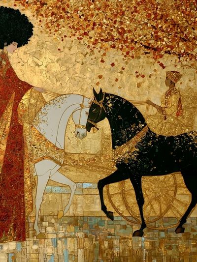 Golden Equestrian Mosaic Poster.