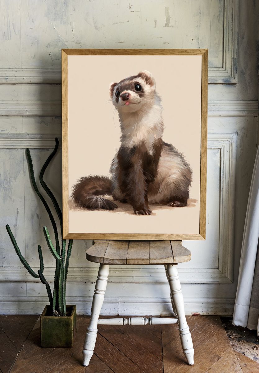 Ferret Portrait Illustration Poster. — room view 1