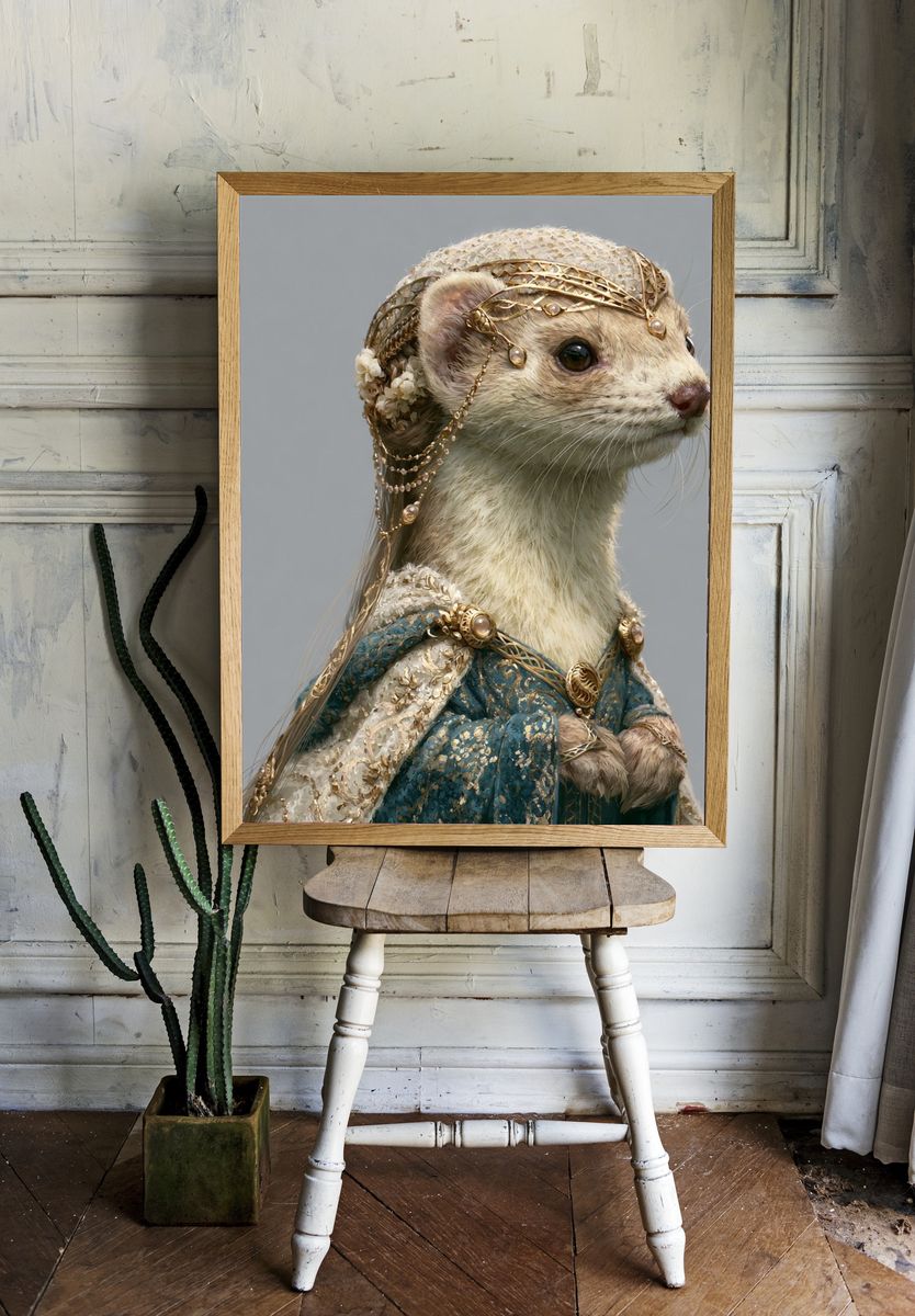 Regal Ferret Portrait Print. room preview