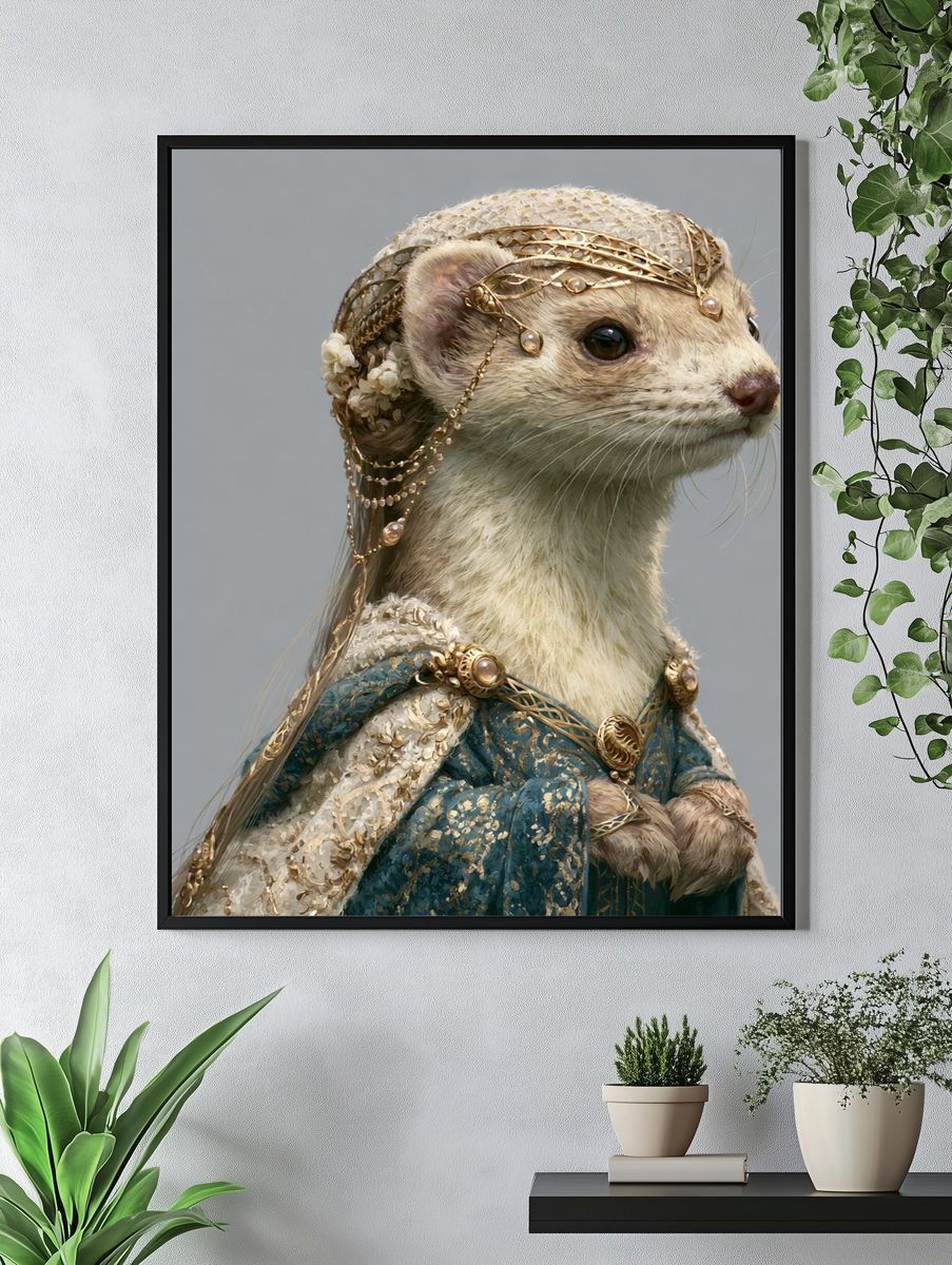 Regal Ferret Portrait Print. — room view 4