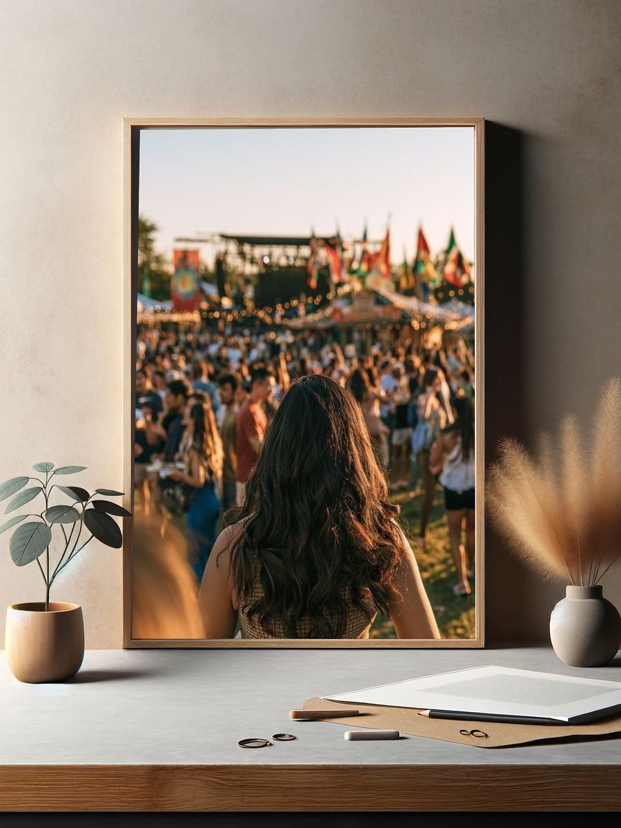 Festival Crowd Sunset Photography Poster. — room view 2