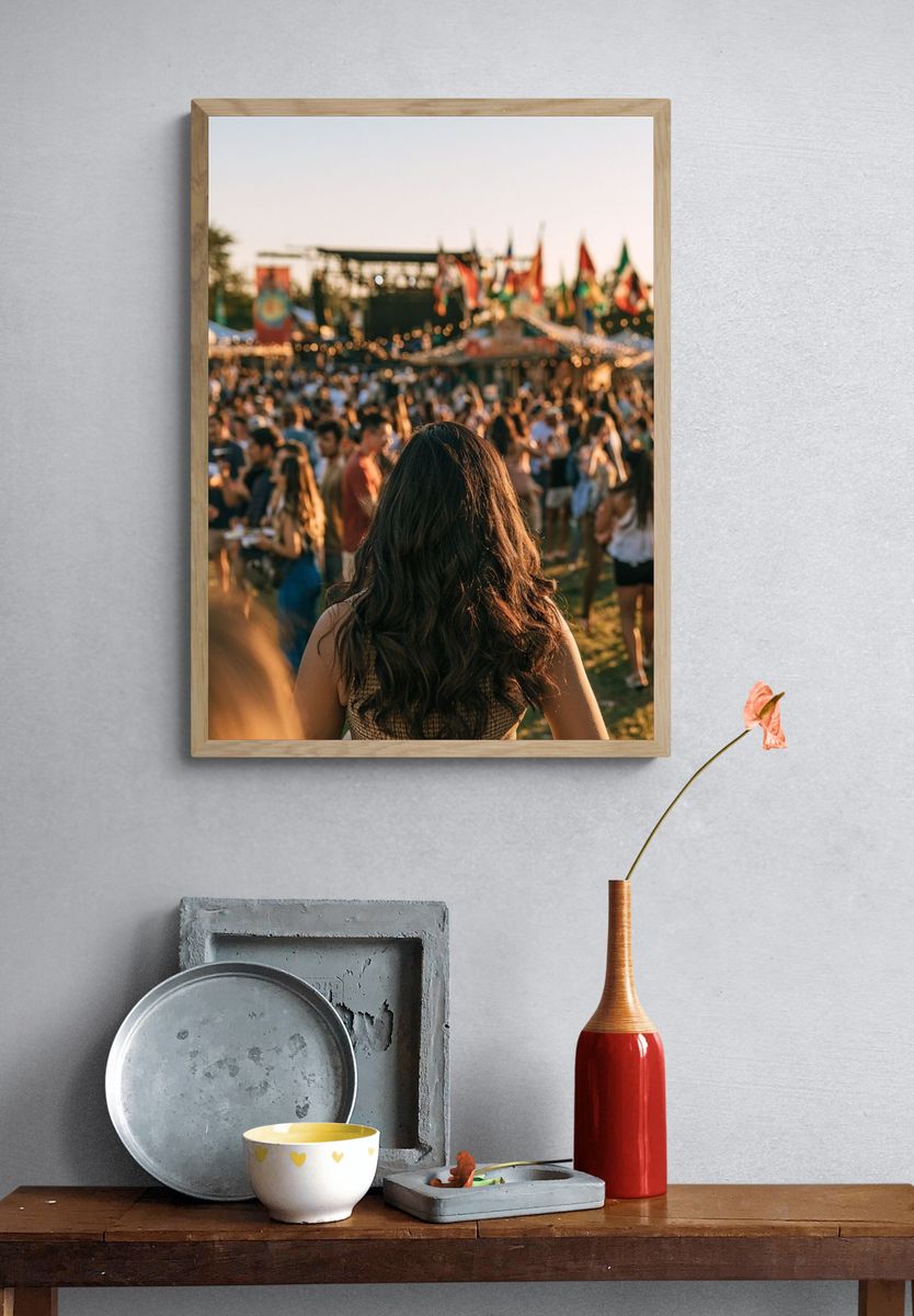 Festival Crowd Sunset Photography Poster. — room view 3