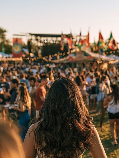 Festival Crowd Sunset Photography Poster.