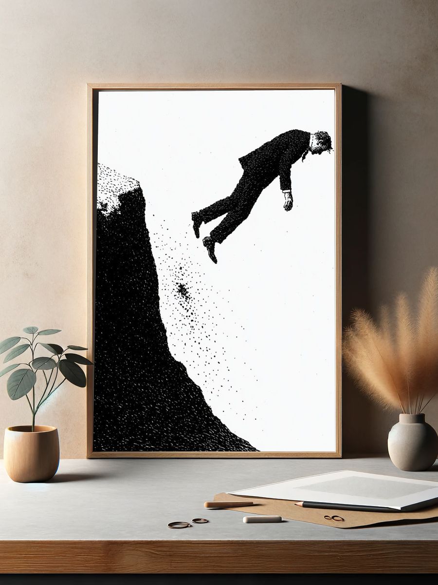 Falling Figure Black-White Print. — room view 2
