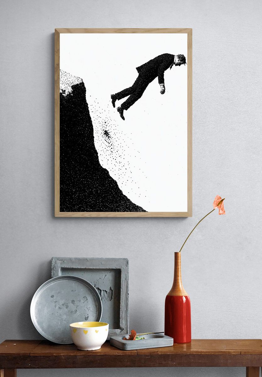 Falling Figure Black-White Print. — room view 3