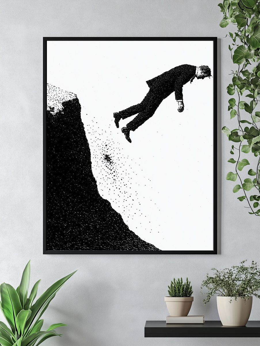 Falling Figure Black-White Print. — room view 4