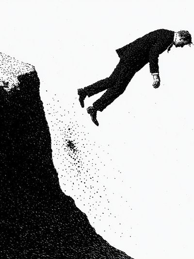 Falling Figure Black-White Print.