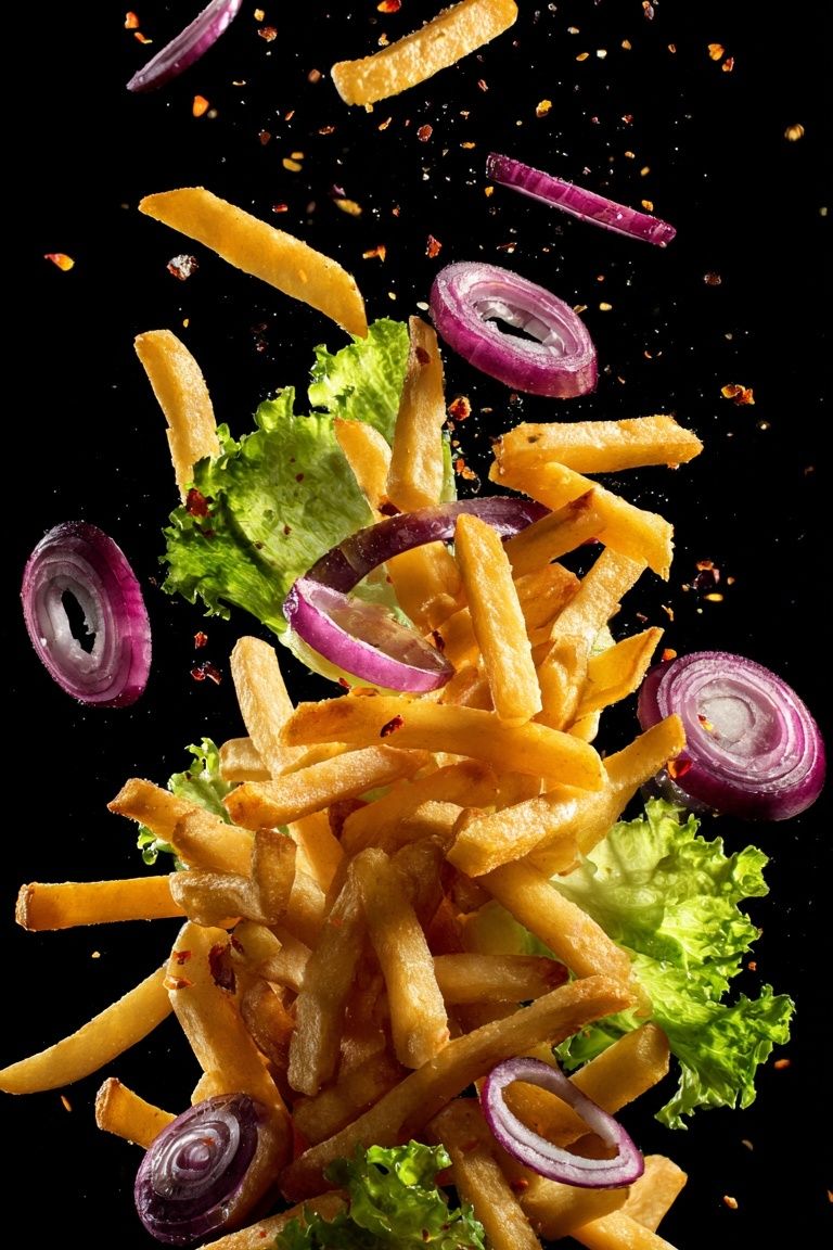 Falling French Fries — Food Photography Print. poster — food-drink art