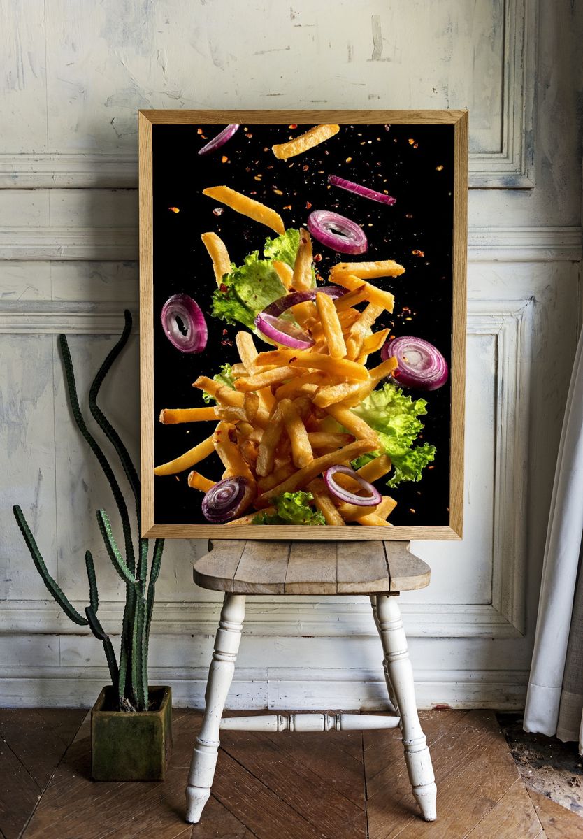 Falling French Fries — Food Photography Print. room preview