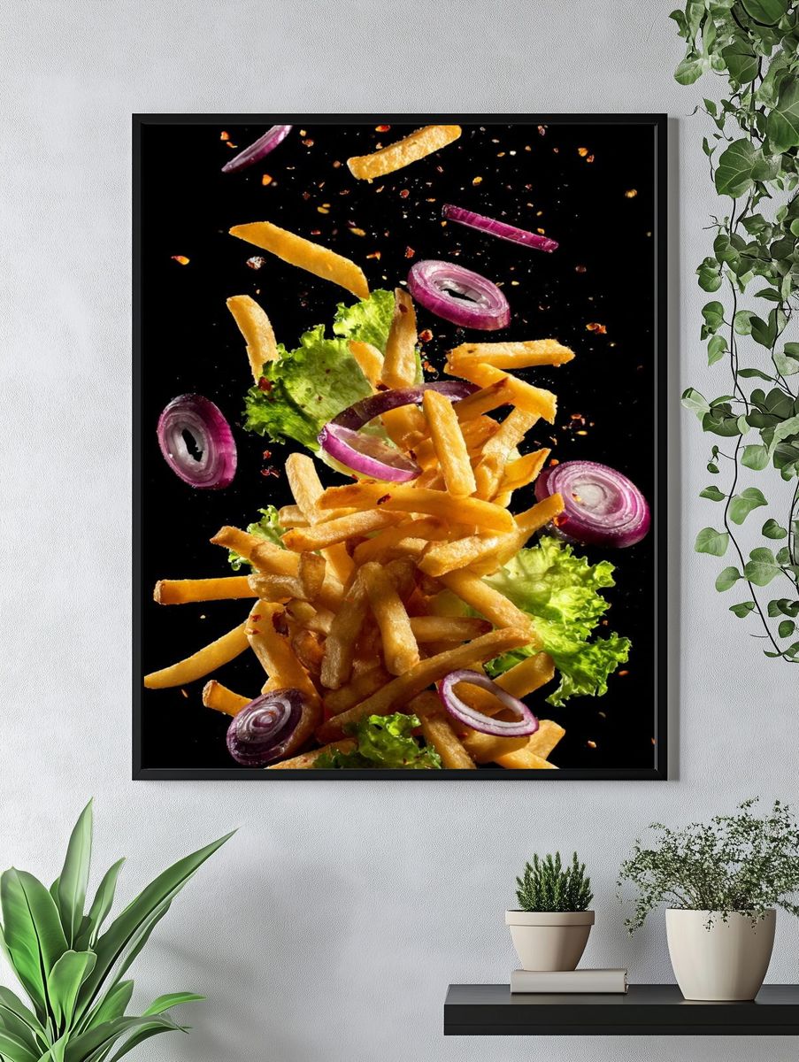 Falling French Fries — Food Photography Print. — room view 4