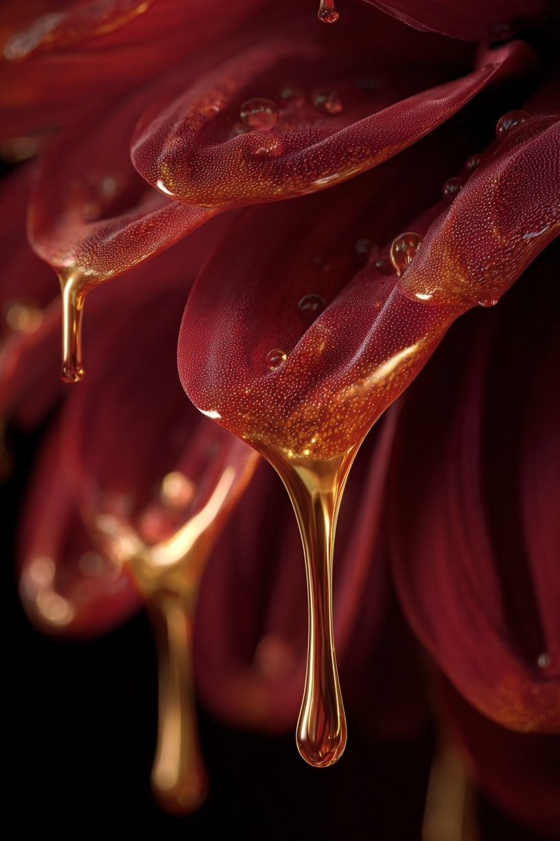 Red Flower with Golden Drops — Fine Art Print. poster detail