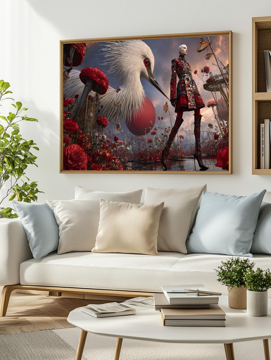 Futuristic Fashion in a Floral Landscape Poster. — room view 2