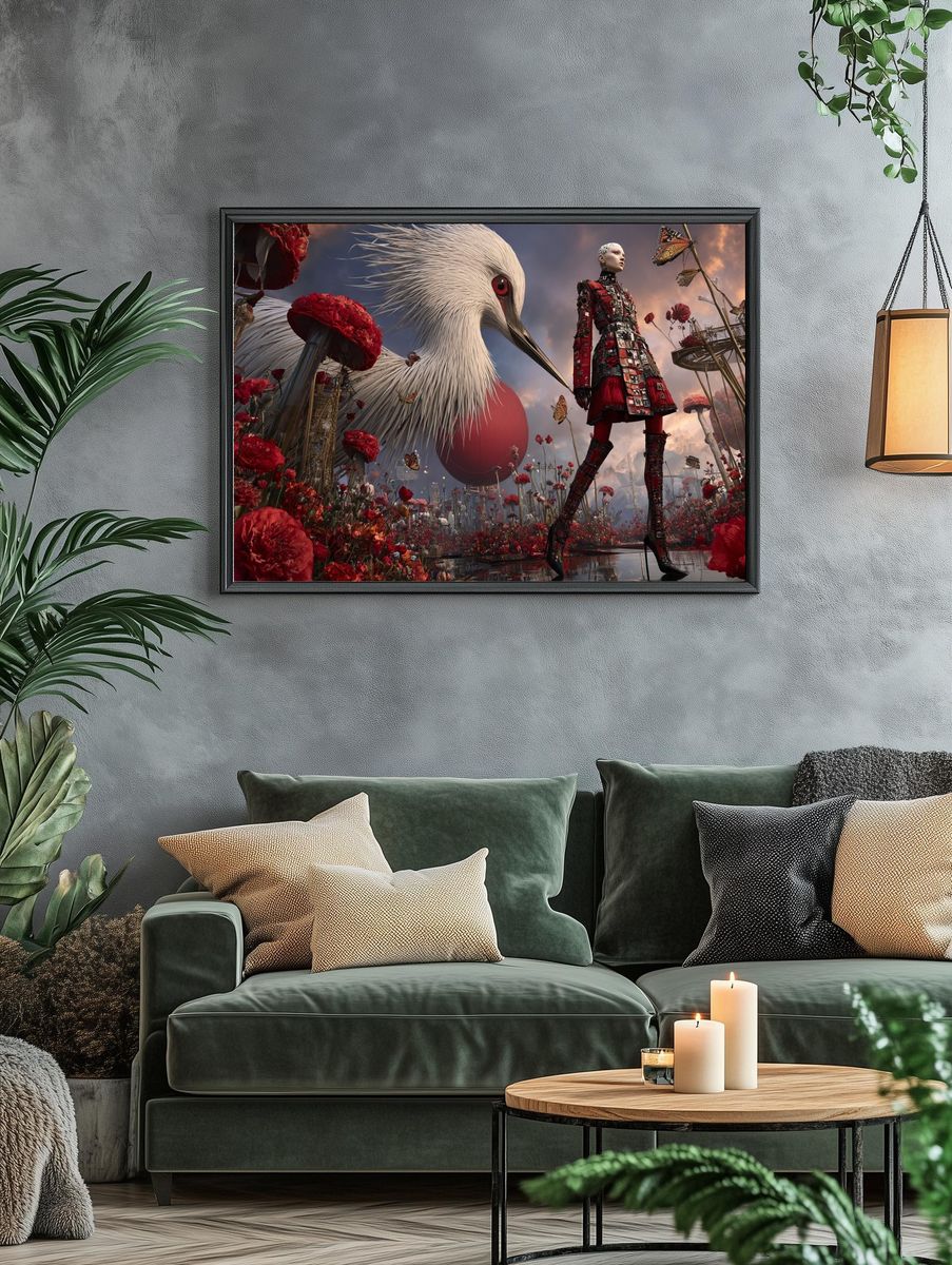 Futuristic Fashion in a Floral Landscape Poster. — room view 4