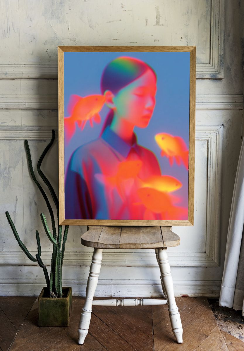 Surreal Goldfish Dream — Fine Art Print. — room view 1
