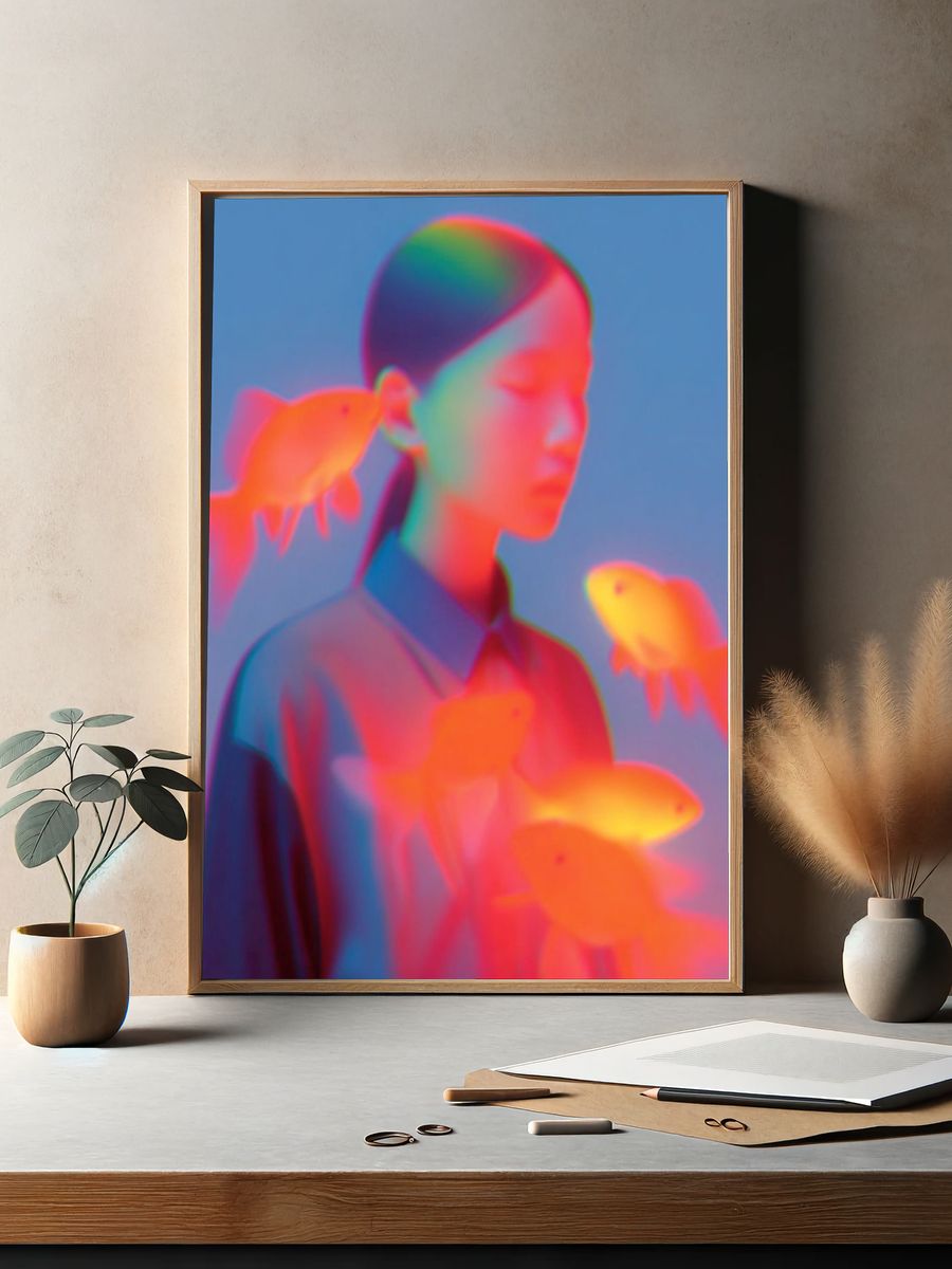 Surreal Goldfish Dream — Fine Art Print. — room view 2