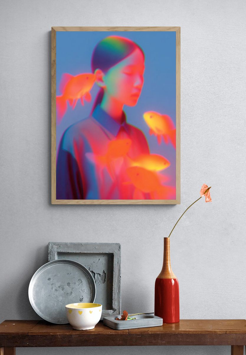 Surreal Goldfish Dream — Fine Art Print. — room view 3