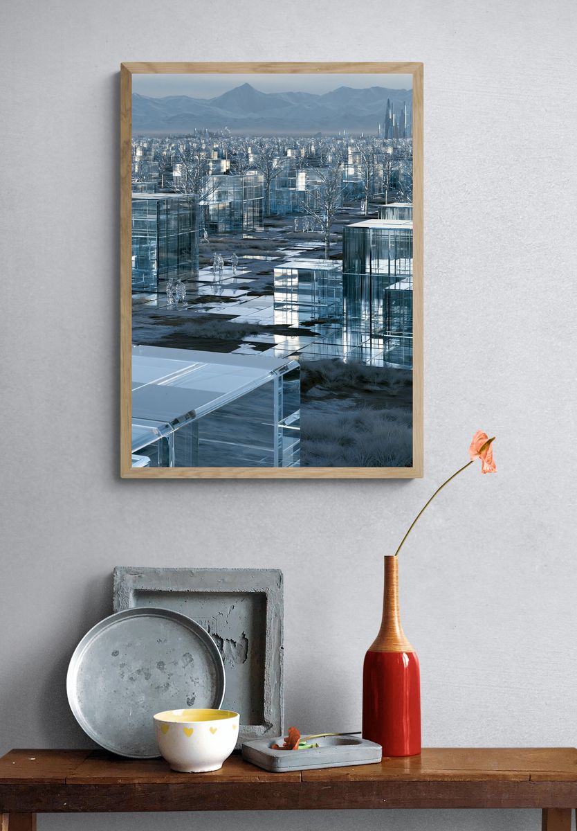 Futuristic Glass Cityscape Print. — room view 3
