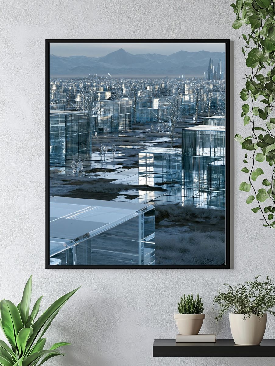 Futuristic Glass Cityscape Print. — room view 4