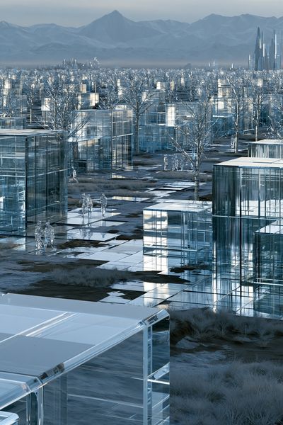 Futuristic Glass Cityscape Print.