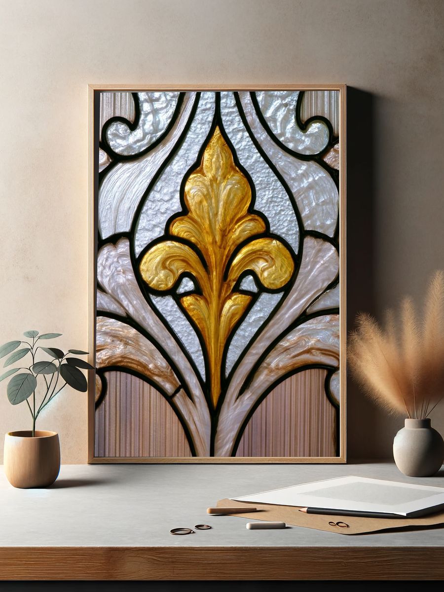 Gilded Fleur-de-Lis Stained Glass Print. — room view 2