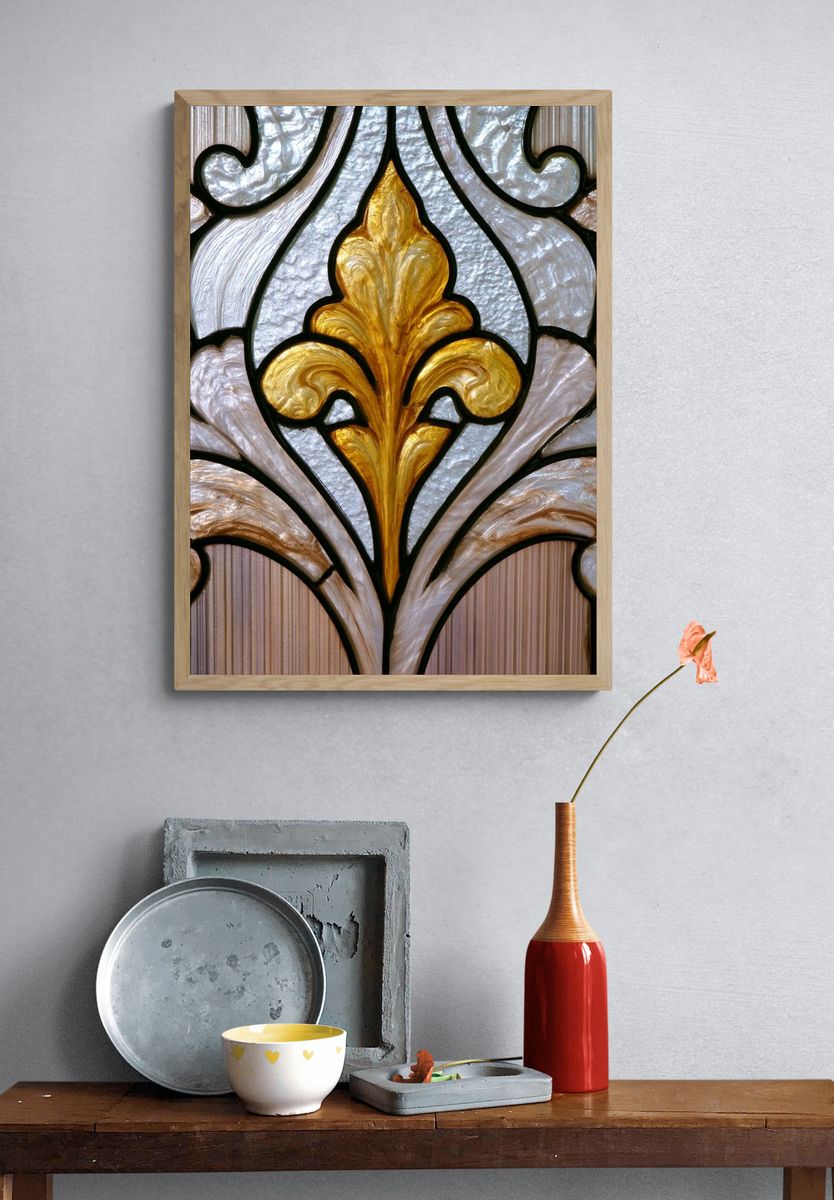 Gilded Fleur-de-Lis Stained Glass Print. — room view 3