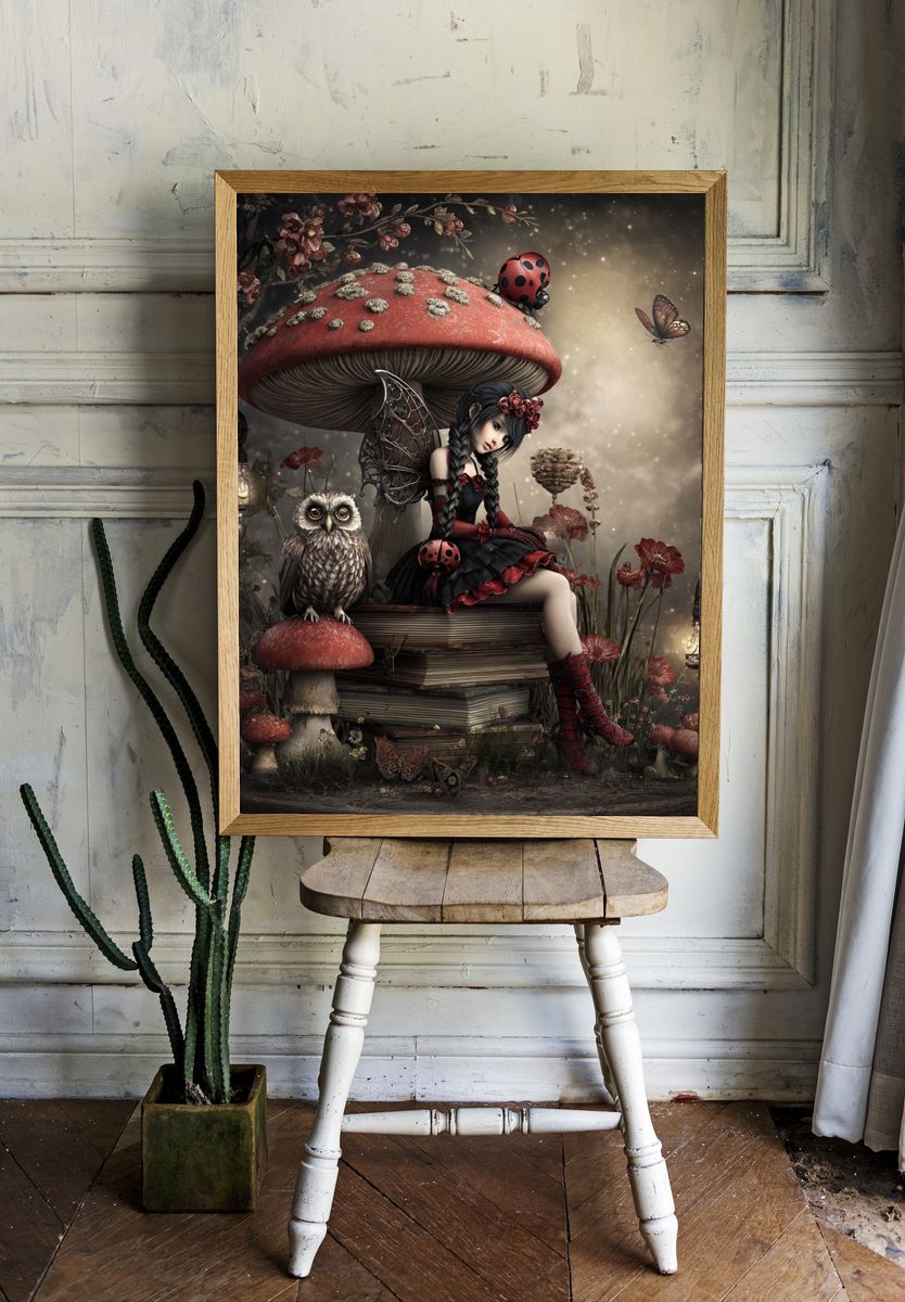 Fairy Girl with Owl — Fantasy Print. — room view 1