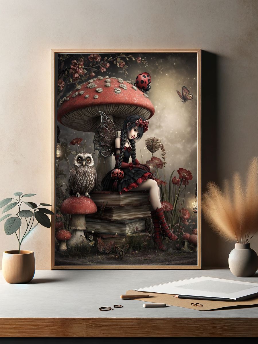 Fairy Girl with Owl — Fantasy Print. — room view 2