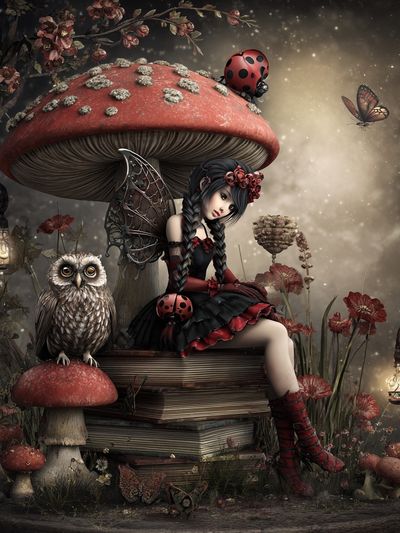 Fairy Girl with Owl — Fantasy Print. poster print