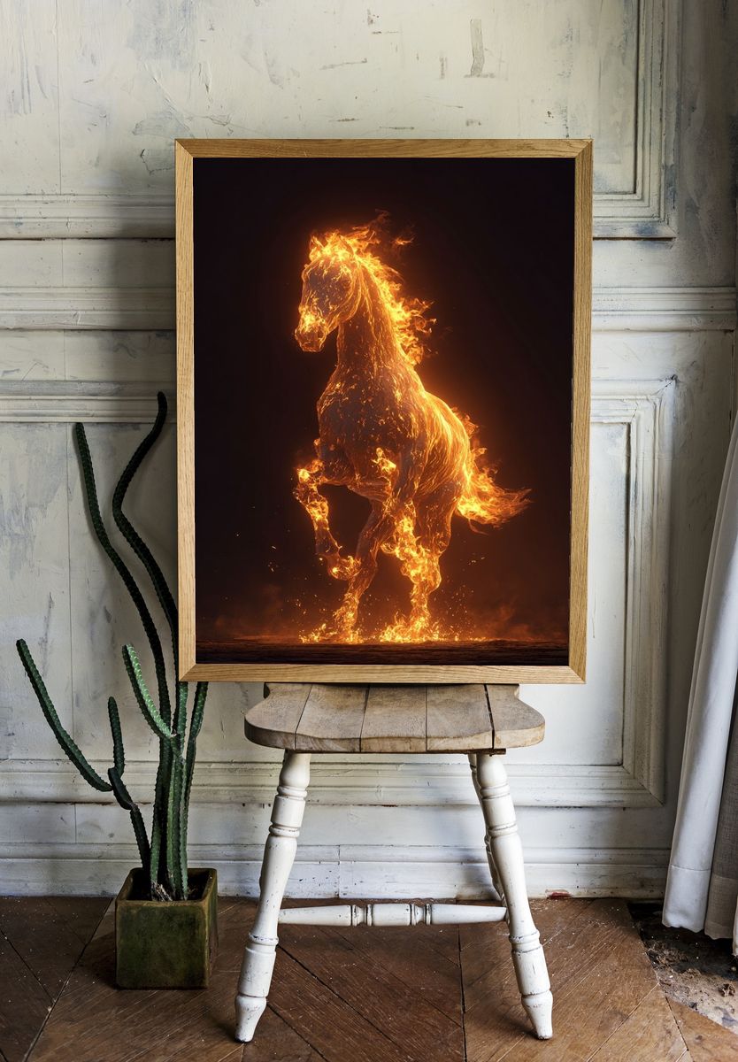 Flaming Horse Digital Art Poster. room preview