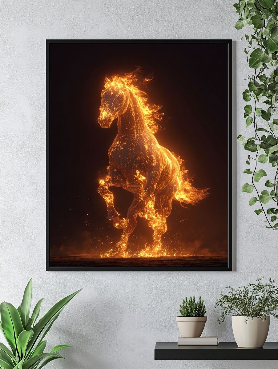 Flaming Horse Digital Art Poster. — room view 4