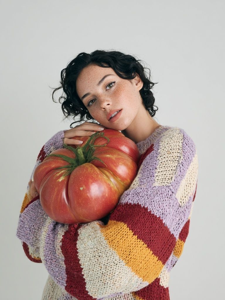 Woman Holding Tomato — Fashion Photography Print. poster — photography art
