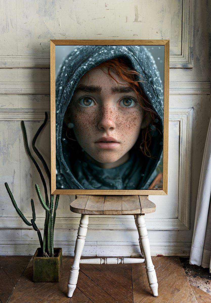 Freckled Hooded Portrait Print. room preview