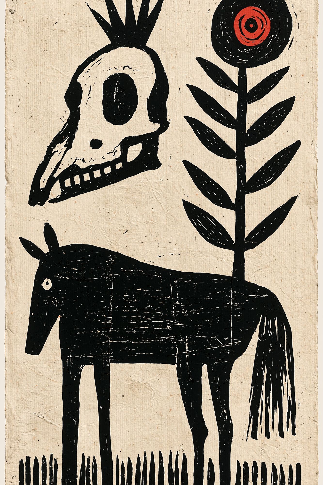Folk Skull and Horse Print. poster detail