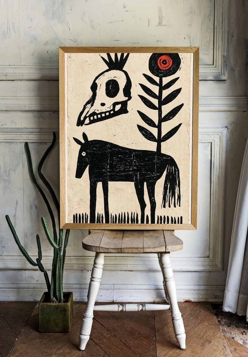 Folk Skull and Horse Print. — room view 1