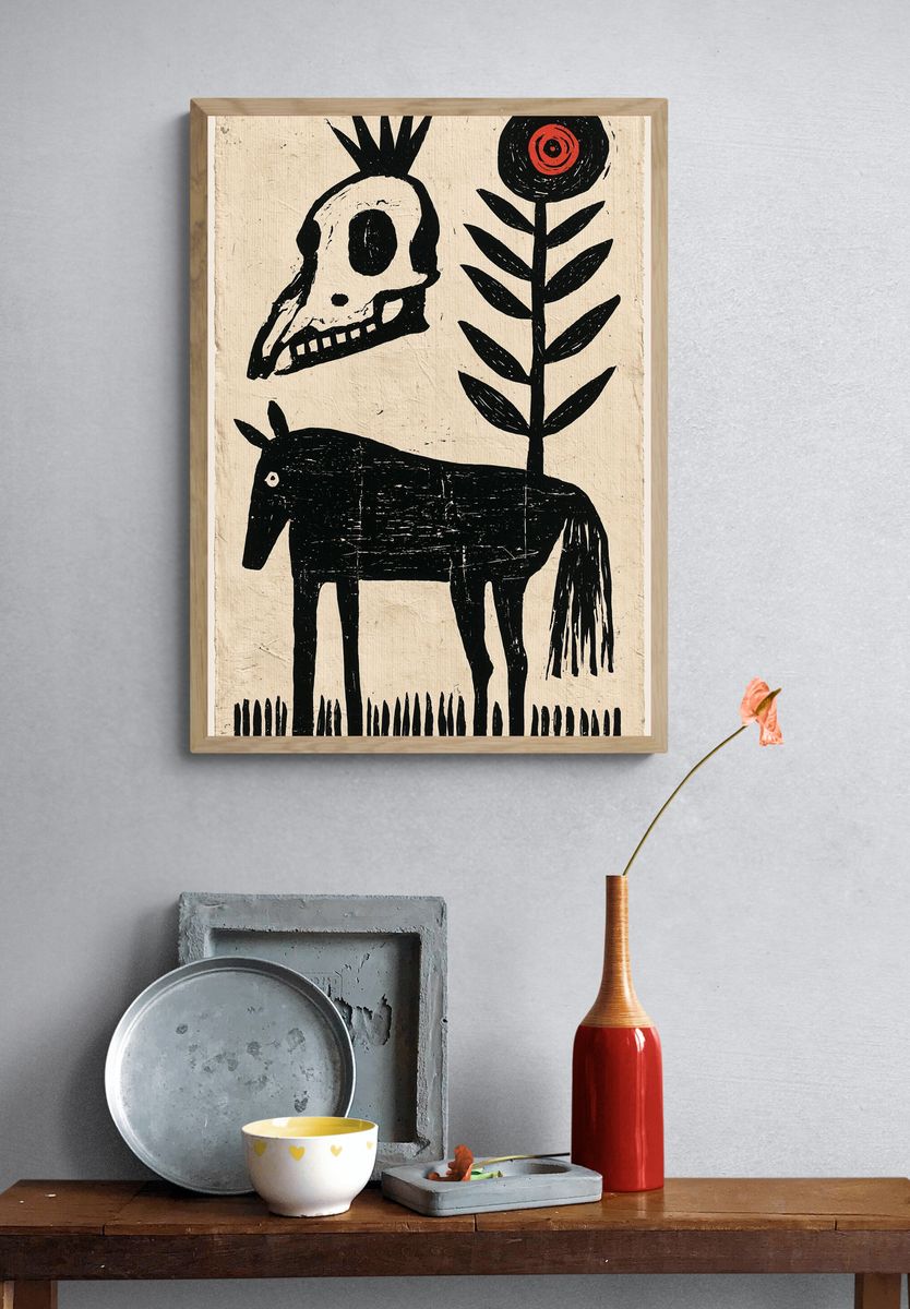 Folk Skull and Horse Print. — room view 3