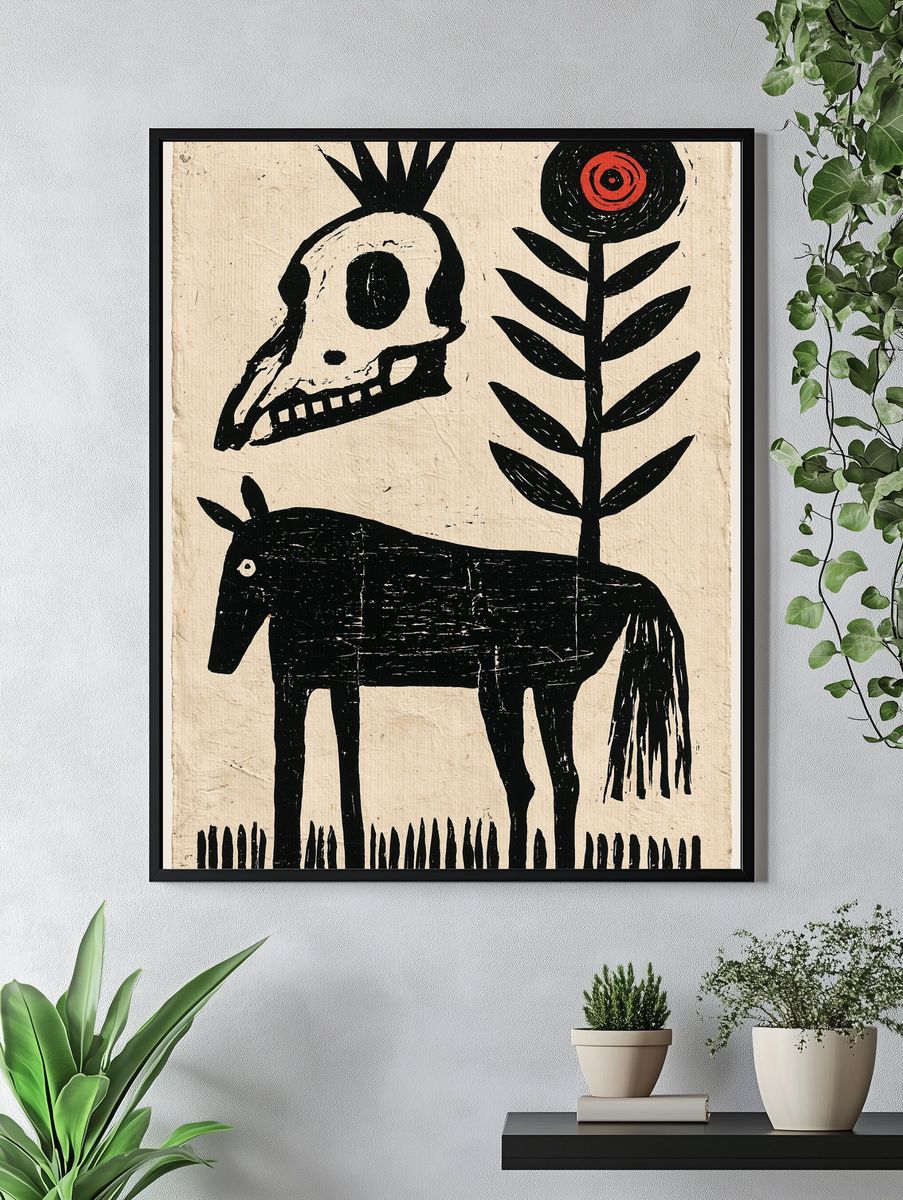 Folk Skull and Horse Print. — room view 4