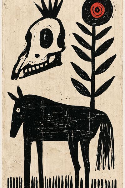 Folk Skull and Horse Print. poster
