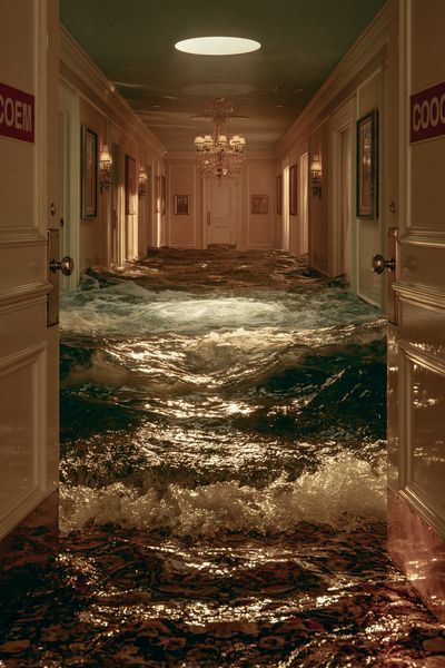 Flooded Hallway Surrealism Print. poster