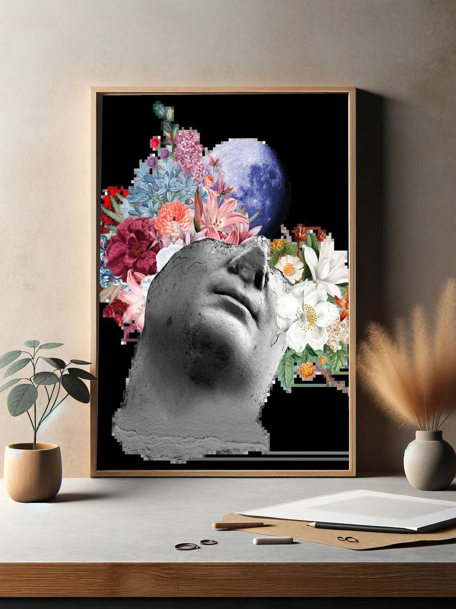 Floral Head Sculpture — Illustration Print. — room view 2