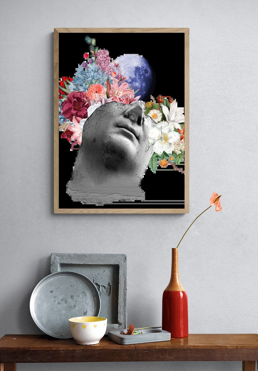 Floral Head Sculpture — Illustration Print. — room view 3