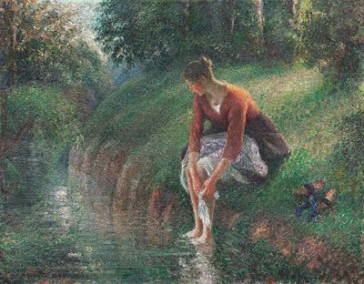 Woman Bathing Her Feet Brook. poster print