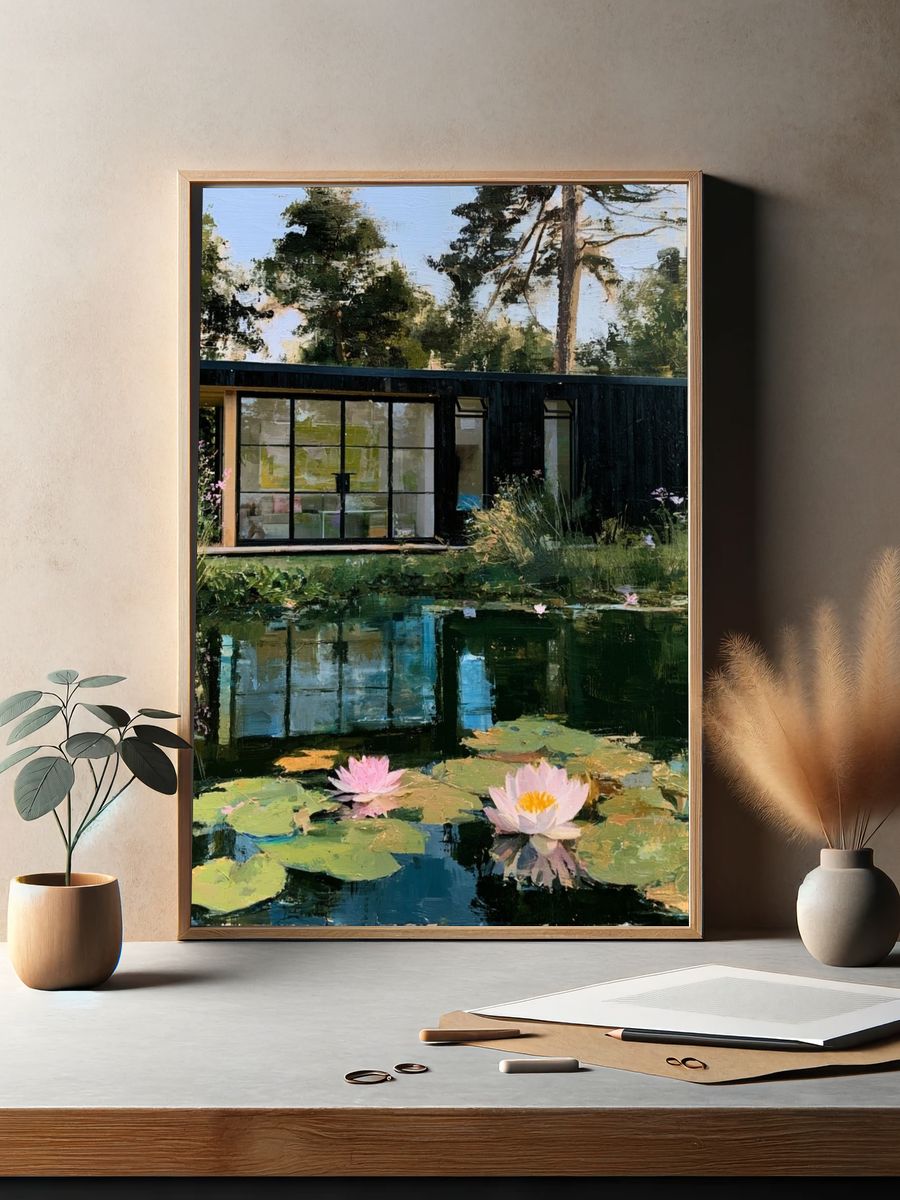 Lakeside Modern Cabin Impressionist Print. — room view 2
