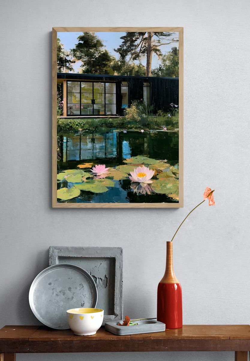 Lakeside Modern Cabin Impressionist Print. — room view 3