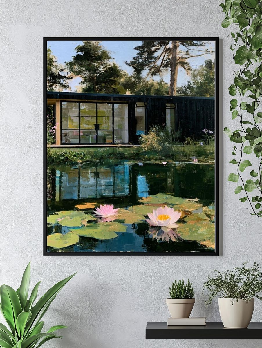 Lakeside Modern Cabin Impressionist Print. — room view 4