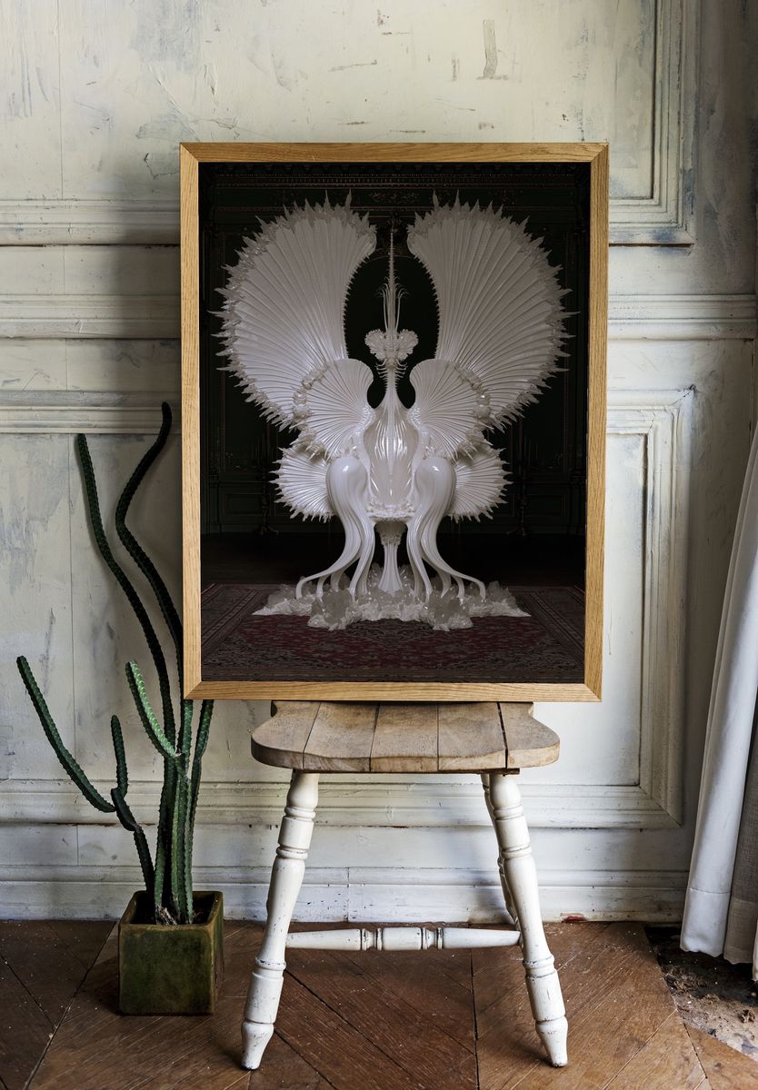 White Sculptural Throne Illustration Poster. room preview
