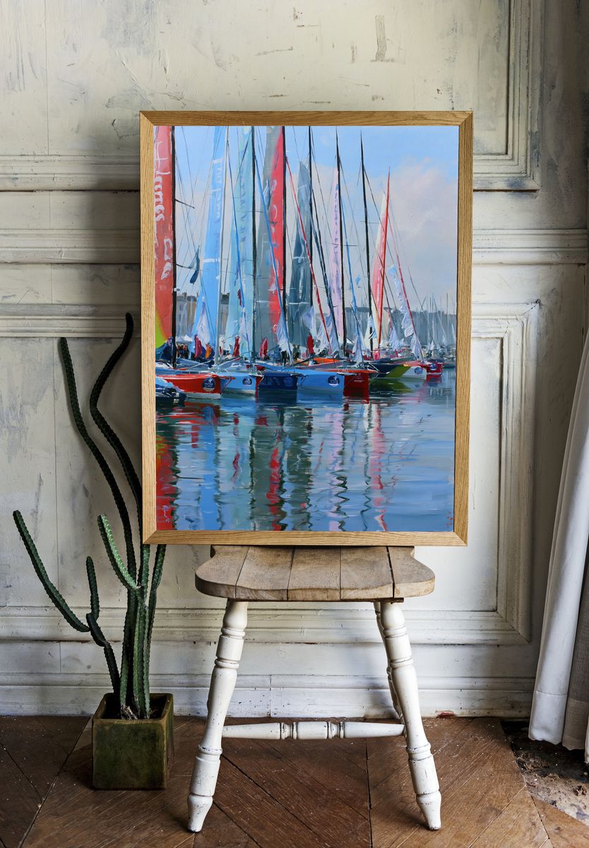 Sailboats Harbor Impressionism Poster. — room view 1