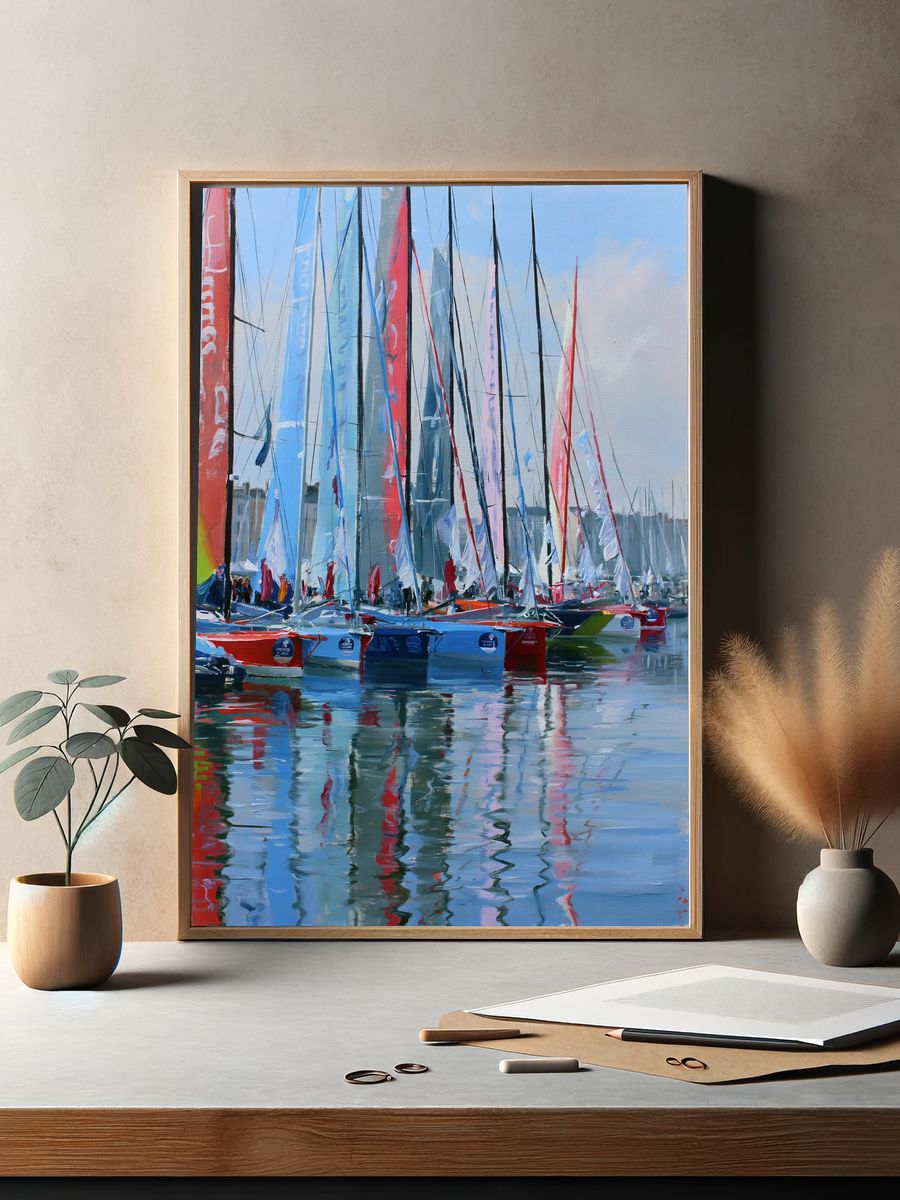 Sailboats Harbor Impressionism Poster. — room view 2