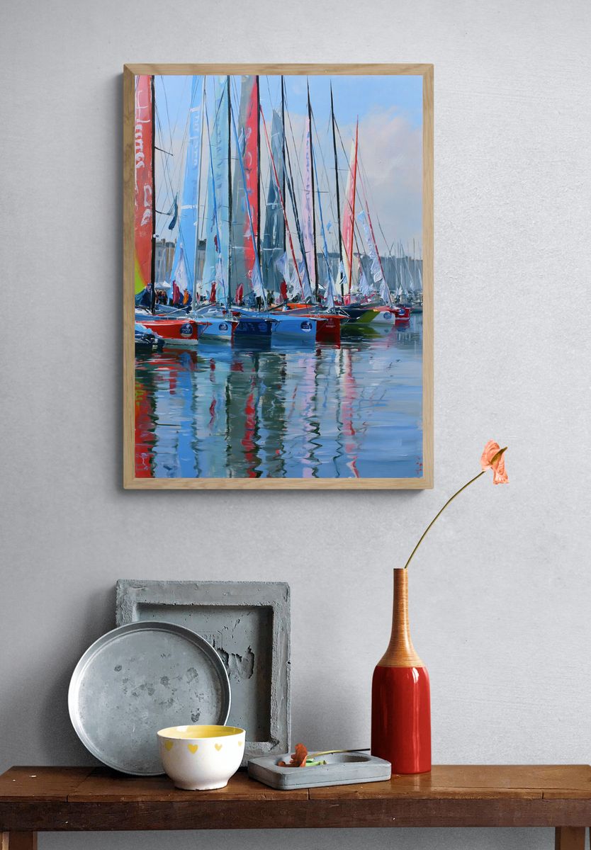 Sailboats Harbor Impressionism Poster. — room view 3