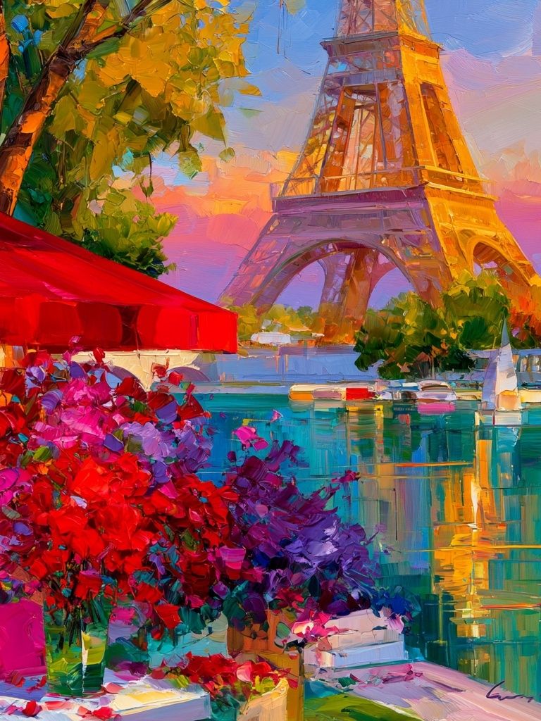 Eiffel Tower Sunset — Impressionist Print. poster — fine-art art