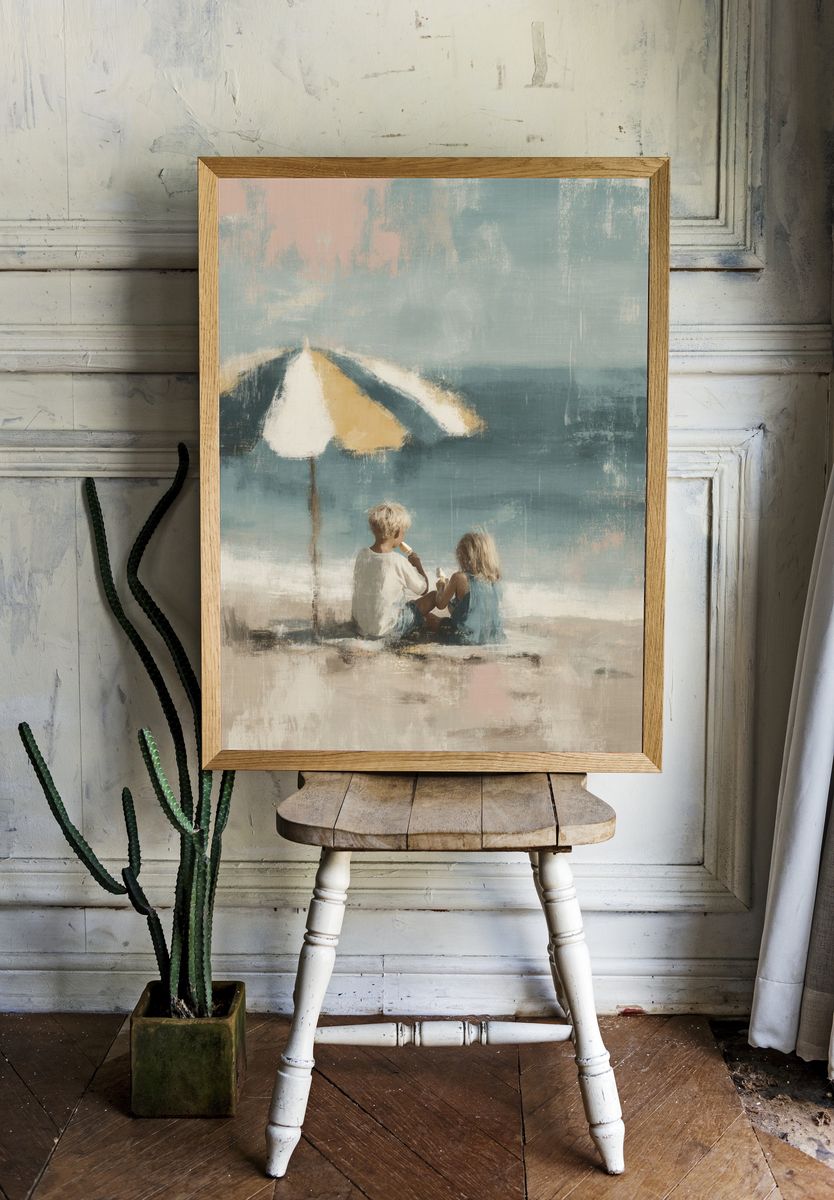 Beach Children Impressionist Poster. — room view 1